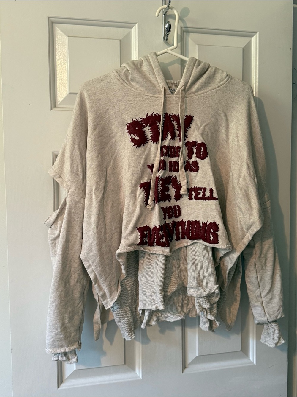 LIMI feu Stay True Print Layered Short Hoodie in Ivory 2